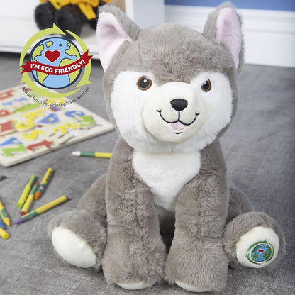 🐾❄️ Husky Dog Soft Toy 23cm - Fofura Sustentável e Super Macia! 🌍