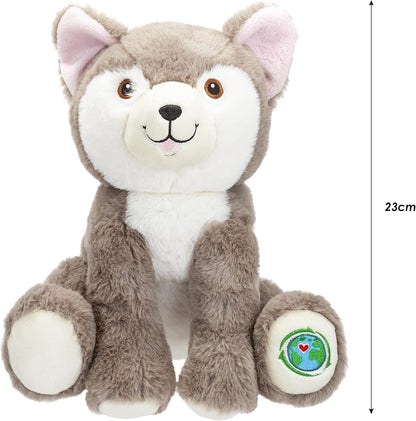 🐾❄️ Husky Dog Soft Toy 23cm - Fofura Sustentável e Super Macia! 🌍